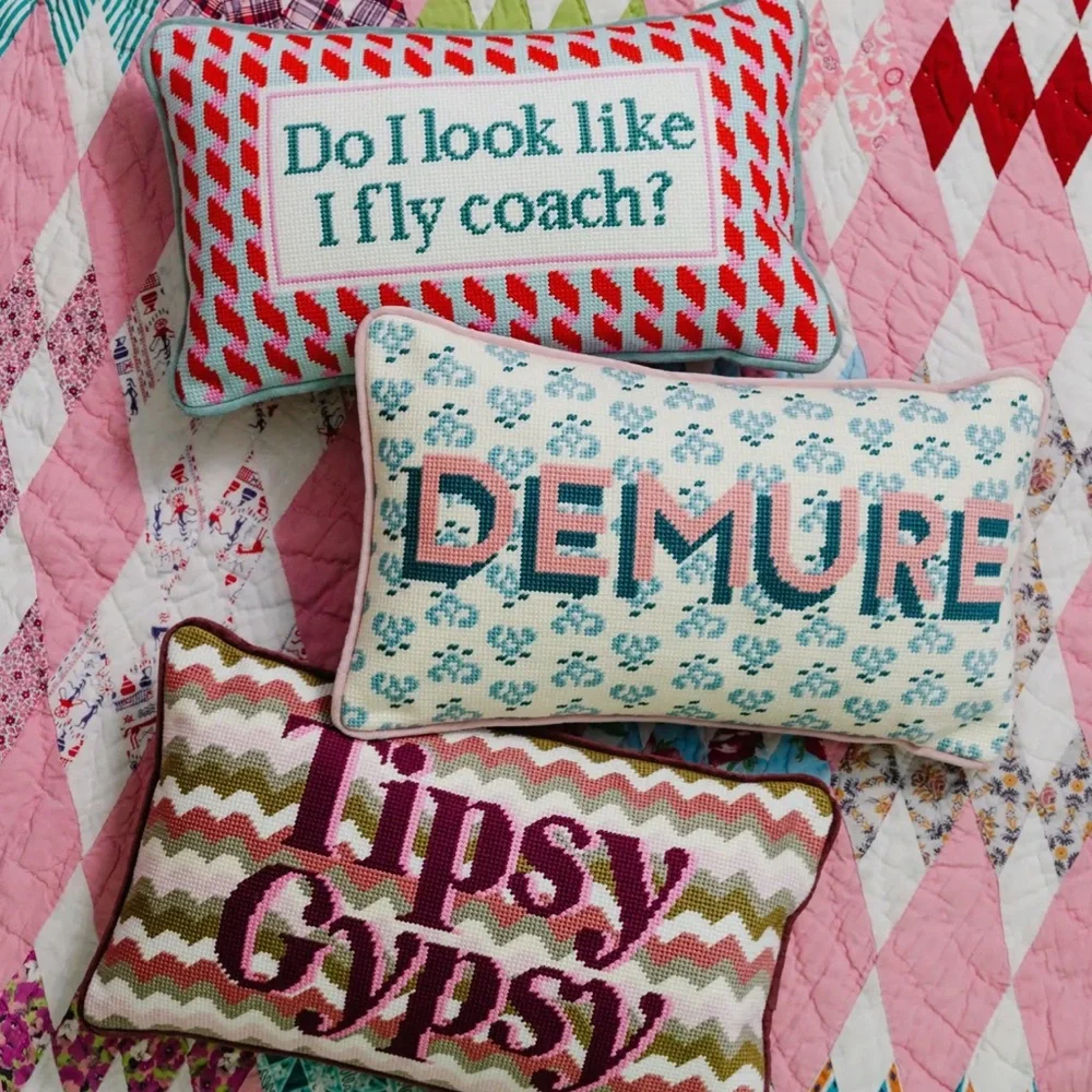 Furbish Studio “Demure” Needlepoint Pillow NWT Preppy Accent Throw Pillow